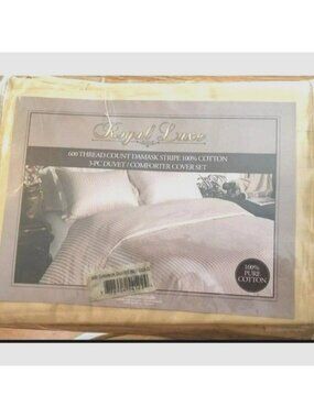 Royal Luxe Duvet/Comforter Full/Queen 3pc Cover Set 600 Thread Cnt Damask Stripe